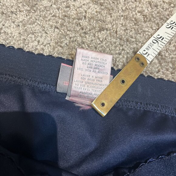 METRO WEAR Midi Skirt Size Medium Navy Blue Sheer Horizontal Stripes Lined - Picture 8 of 11